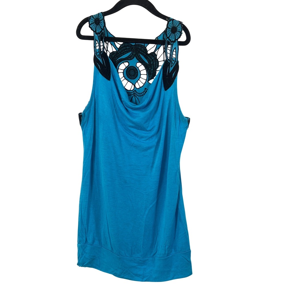Body Central Y2K Blue White Black Floral Racer Back Tank Tops Small Grunge Punk - Picture 5 of 8